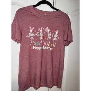 Easter Skeleton Dance Shirt Women Pink Mauve Soft Short Sleeve Med Funny Silly